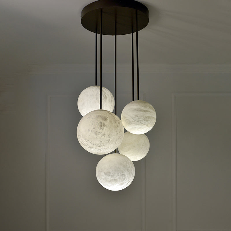 Nami Alabaster Sphere Staircase Chandelier,Multi Pendant Light-Momo Lighting