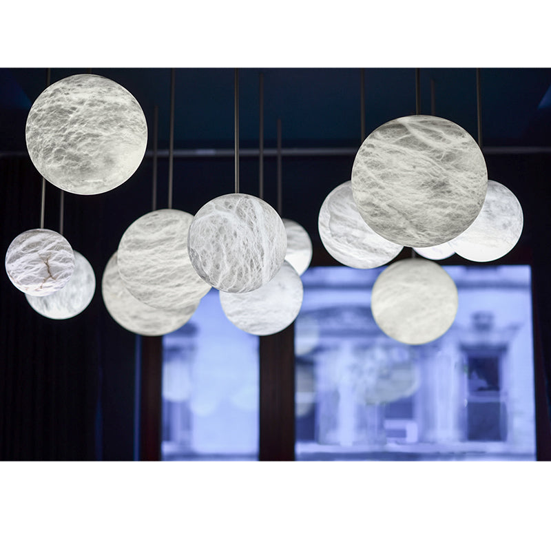 Nami Alabaster Sphere Staircase Chandelier,Multi Pendant Light-Momo Lighting