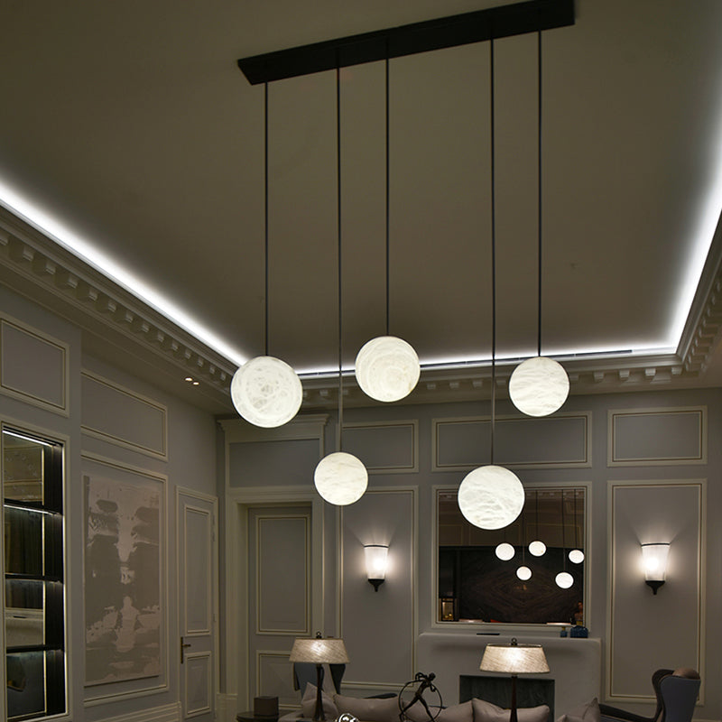 Nami Alabaster Sphere Staircase Chandelier,Multi Pendant Light-Momo Lighting