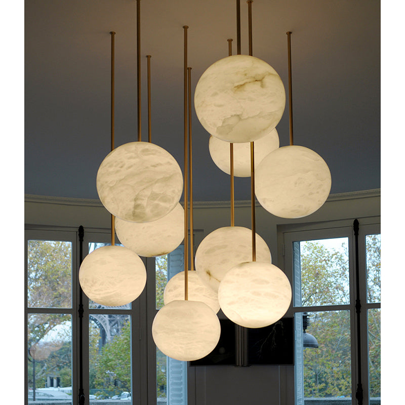 Nami Alabaster Sphere Staircase Chandelier,Multi Pendant Light-Momo Lighting