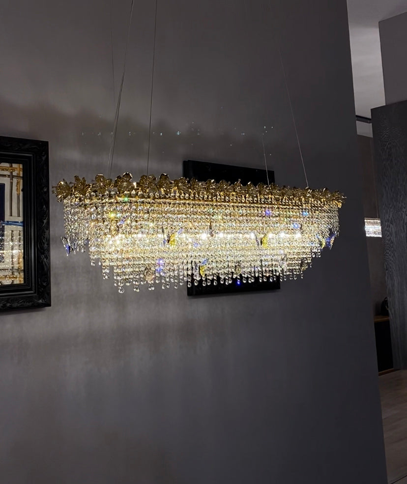 New Modern Luxury Rectangle Art Design Butterfly Crystal Chandelier for Kitchen Island/Dining Area-Momo Lighting