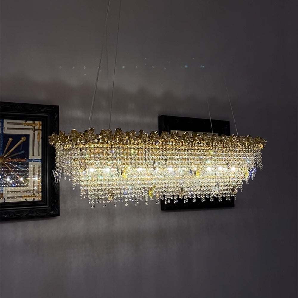 New Modern Luxury Rectangle Art Design Butterfly Crystal Chandelier for Kitchen Island/Dining Area-Momo Lighting