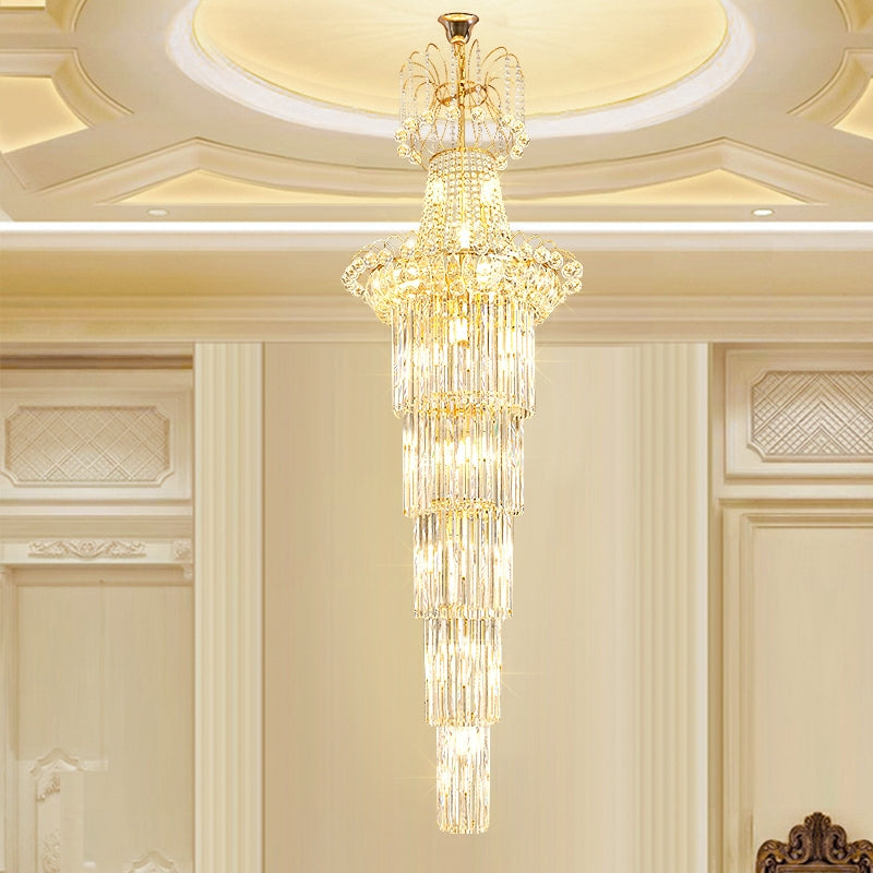 New Style Royal Large Crystal Chandelier Long Ceiling Lighting Fixture For Living Room Staircase/ Entryway-Momo Lighting