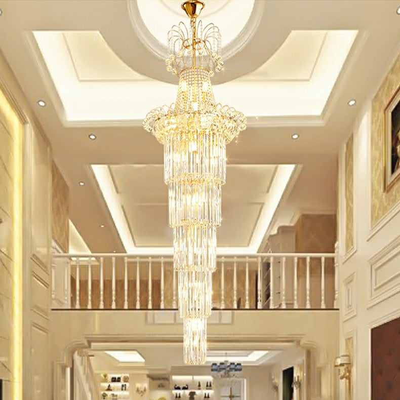New Style Royal Large Crystal Chandelier Long Ceiling Lighting Fixture For Living Room Staircase/ Entryway-Momo Lighting