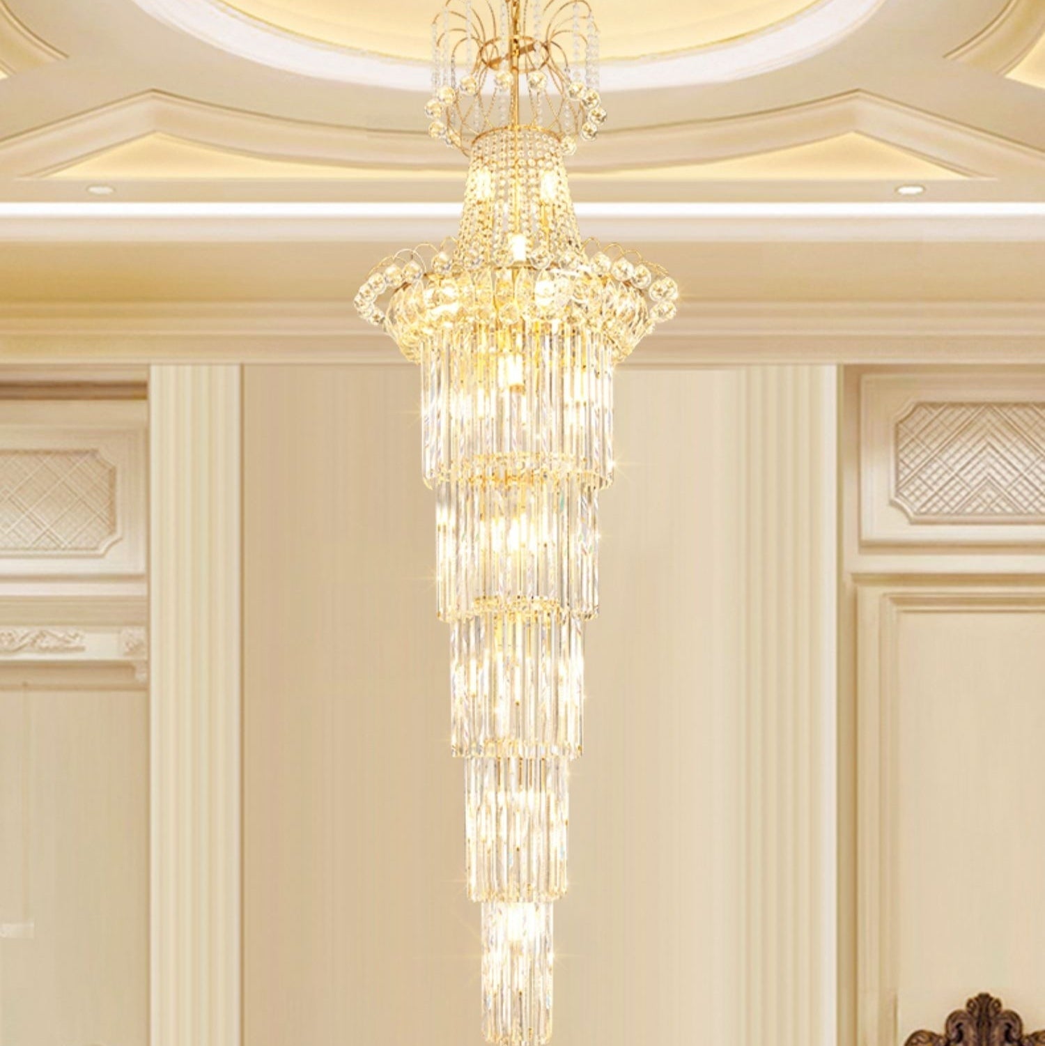 New Style Royal Large Crystal Chandelier Long Ceiling Lighting Fixture For Living Room Staircase/ Entryway-Momo Lighting
