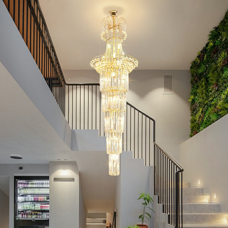 New Style Royal Large Crystal Chandelier Long Ceiling Lighting Fixture For Living Room Staircase/ Entryway-Momo Lighting