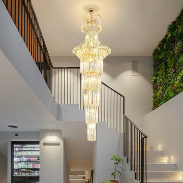 New Style Royal Large Crystal Chandelier Long Ceiling Lighting Fixture For Living Room Staircase/ Entryway-Momo Lighting