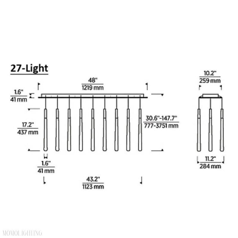 Noland 27-Light Linear Crystal Chandelier 48"-Momo Lighting