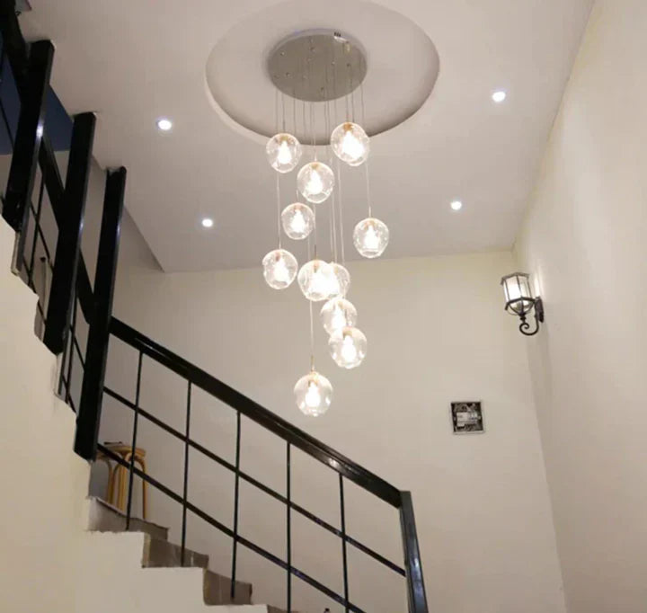 Nordic Designer Long Spiral Glass Chandelier Modern Light Luxury Decorative Light Fixture For Staircase/Hallway-Momo Lighting