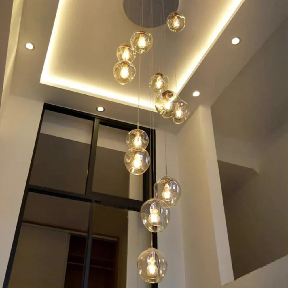 Nordic Designer Long Spiral Glass Chandelier Modern Light Luxury Decorative Light Fixture For Staircase/Hallway-Momo Lighting