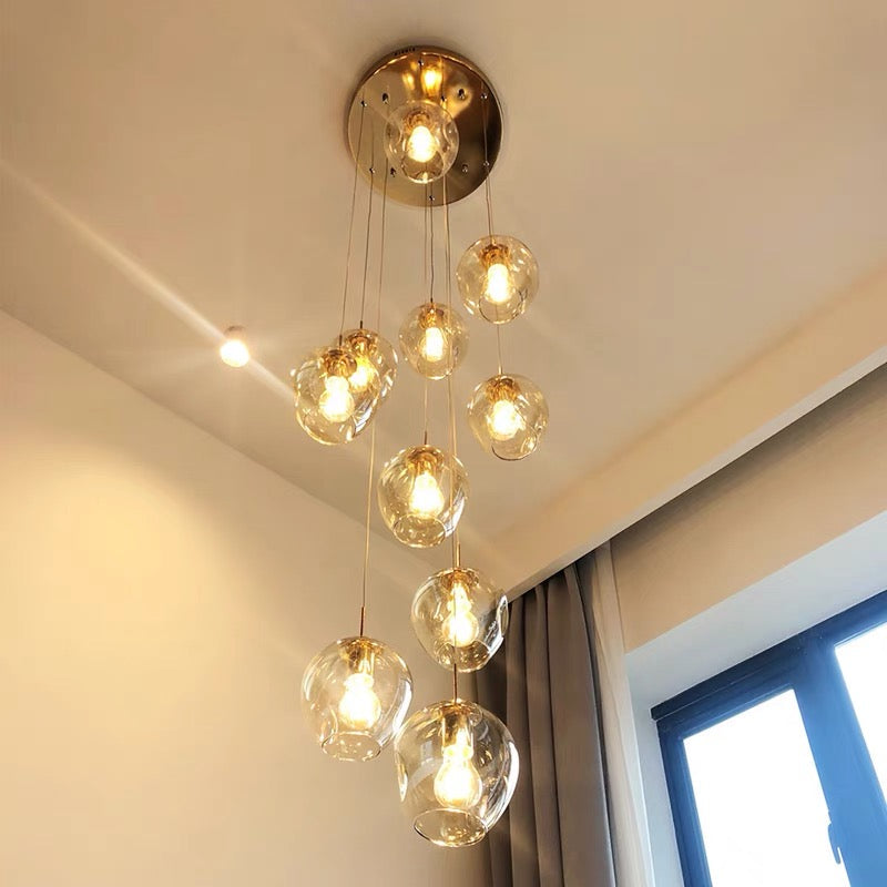 Nordic Designer Long Spiral Glass Chandelier Modern Light Luxury Decorative Light Fixture For Staircase/Hallway-Momo Lighting