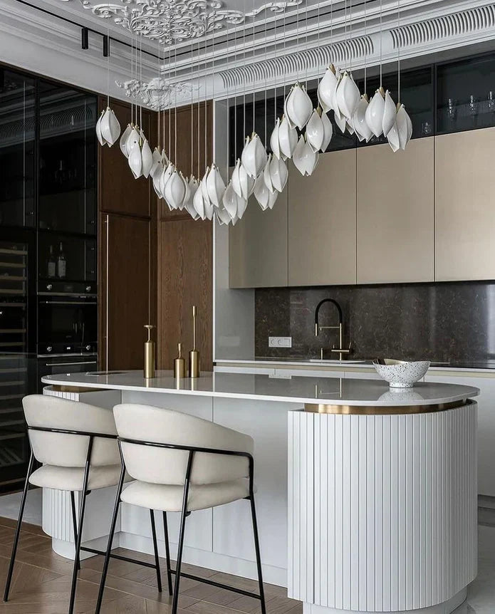 Nordic Magnolia Flower Ceramics Chandelier with Rectangular Canopy-Momo Lighting