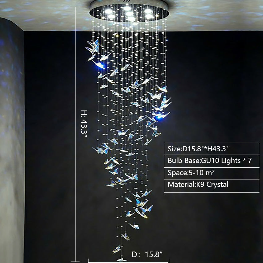 Northern European Style K9 Crystal Floating Butterfly Chandelier for High-ceiling-Momo Lighting