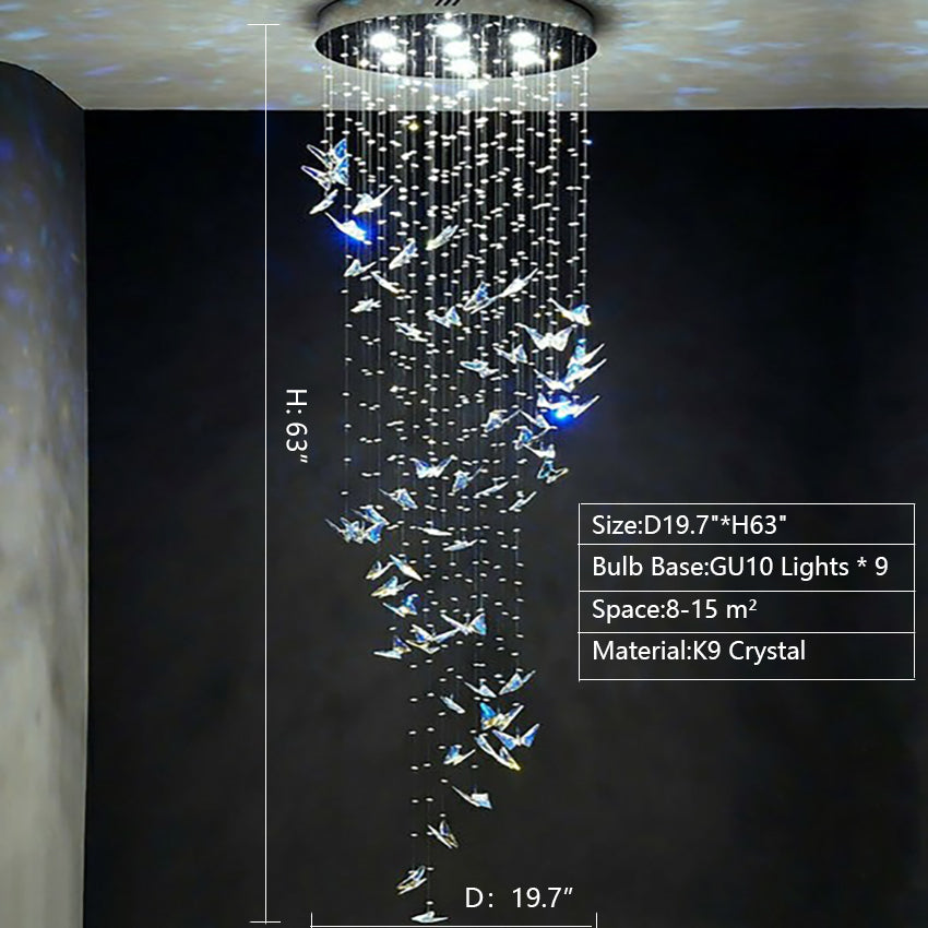 Northern European Style K9 Crystal Floating Butterfly Chandelier for High-ceiling-Momo Lighting