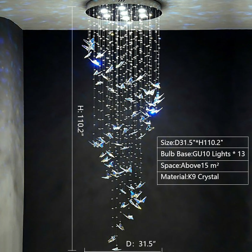 Northern European Style K9 Crystal Floating Butterfly Chandelier for High-ceiling-Momo Lighting