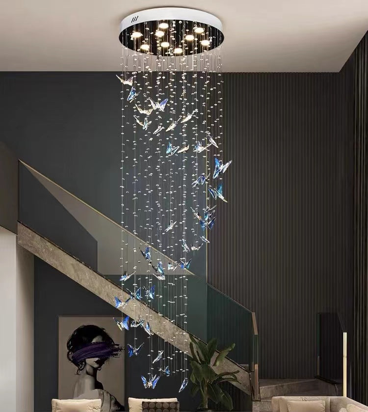 Northern European Style K9 Crystal Floating Butterfly Chandelier for High-ceiling-Momo Lighting