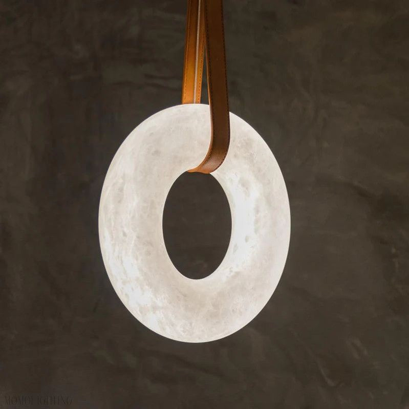 Olsa Alabaster Ring Round Pendant Chandelier, Modern Leather Strip Chandelier