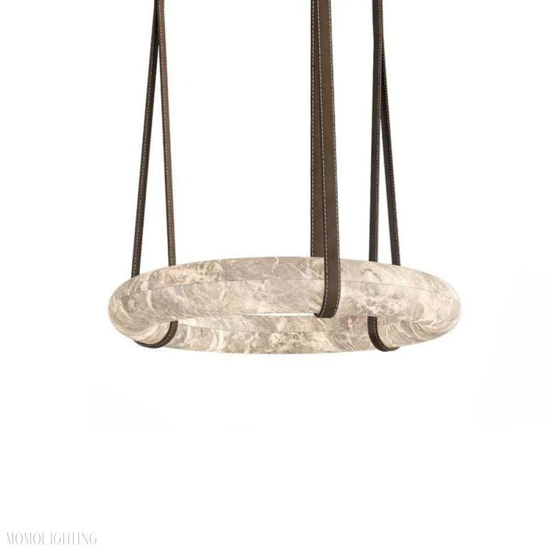 Oslo Alabaster Ring Round Pendant Chandelier, Modern Leather Strip Chandelier-Momo Lighting