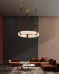 Oslo Alabaster Ring Round Pendant Chandelier, Modern Leather Strip Chandelier-Momo Lighting