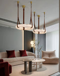 Oslo Alabaster Ring Round Pendant Chandelier, Modern Leather Strip Chandelier-Momo Lighting