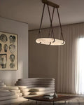 Oslo Alabaster Ring Round Pendant Chandelier, Modern Leather Strip Chandelier-Momo Lighting