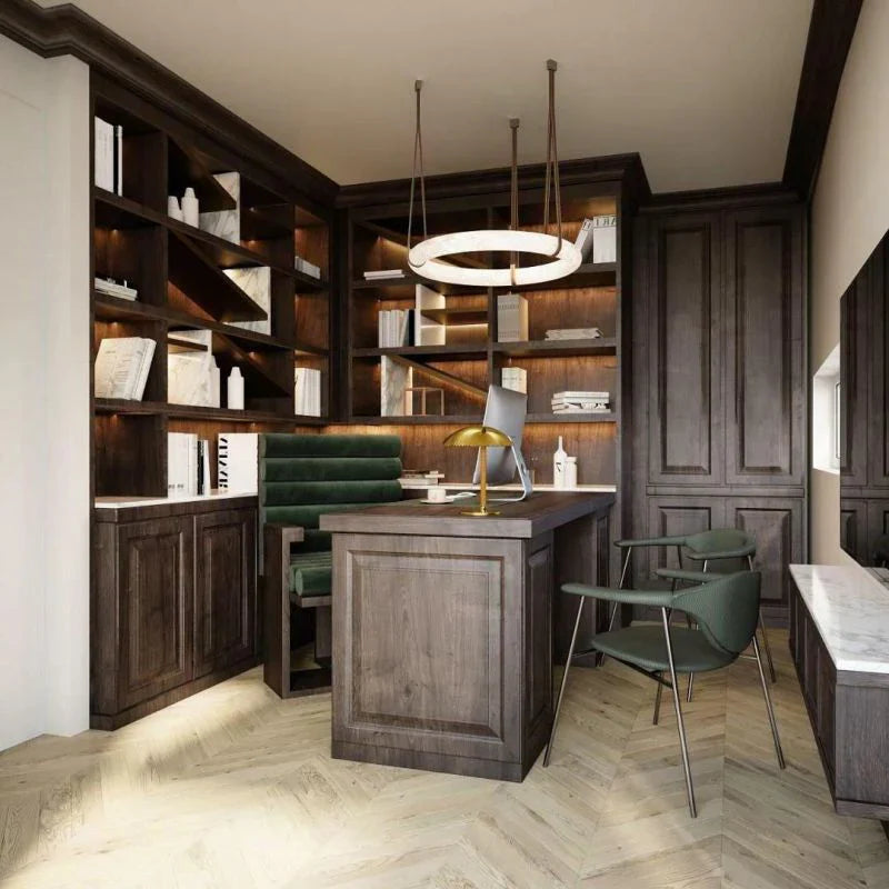 Oslo Alabaster Ring Round Pendant Chandelier, Modern Leather Strip Chandelier-Momo Lighting