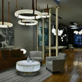 Oslo Alabaster Ring Round Pendant Chandelier, Modern Leather Strip Chandelier-Momo Lighting
