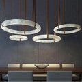 Oslo Alabaster Ring Round Pendant Chandelier, Modern Leather Strip Chandelier-Momo Lighting