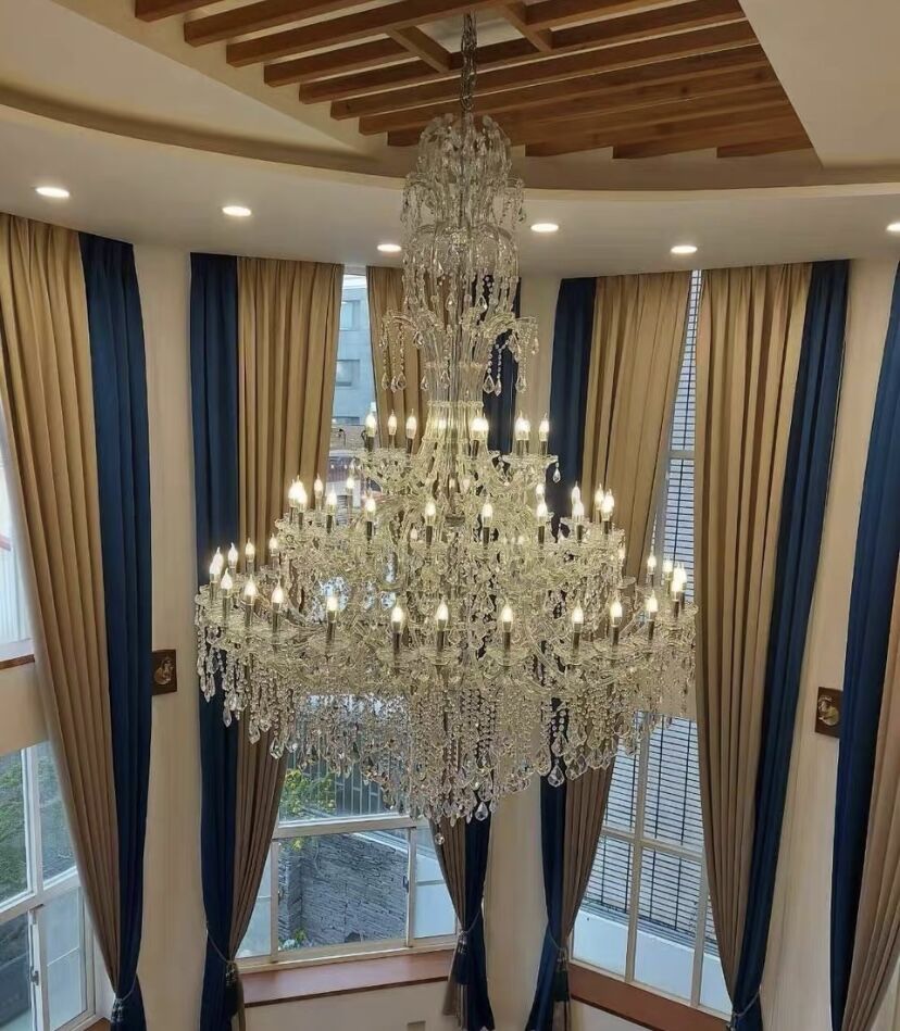 Oversized Luxury Traditional Gold/Chrome Candle Branch Crystal Chandelier for 2-story/Duplex Buildings-Momo Lighting