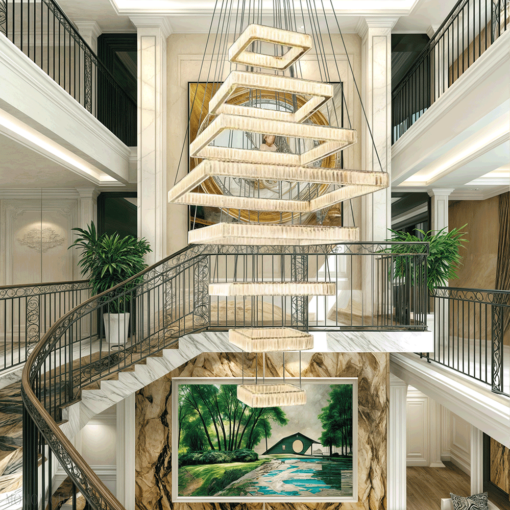 Pamela 8-Tier Square Crystal Chandelier-Momo Lighting