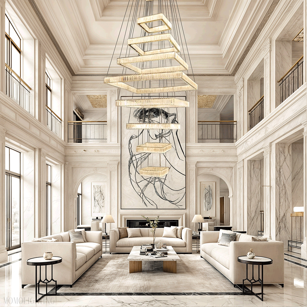 Pamela 8-Tier Square Crystal Chandelier-Momo Lighting