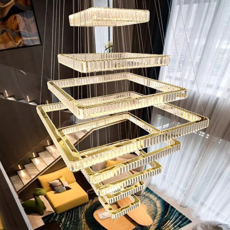 Pamela 8-Tier Square Crystal Chandelier-Momo Lighting