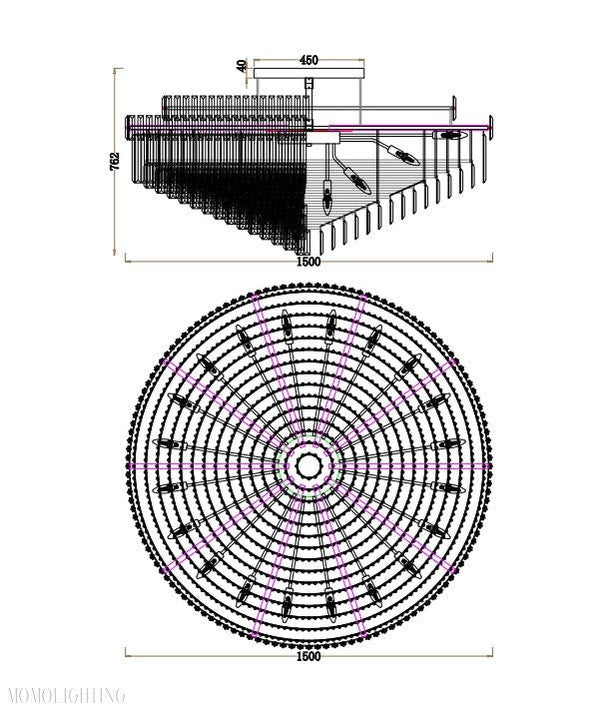 Phyllaris Crystal Chandelier 60"-Momo Lighting