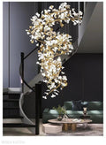 Porcelain Linear Gold Ginkgo Chandelier-Momo Lighting
