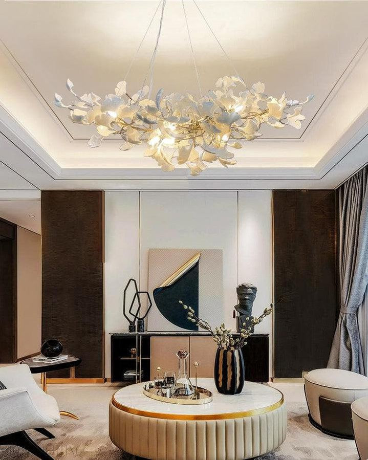Porcelain Linear Gold Ginkgo Chandelier-Momo Lighting