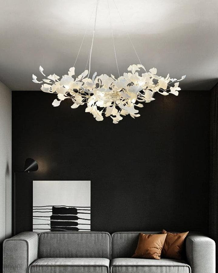 Porcelain Linear Gold Ginkgo Chandelier-Momo Lighting