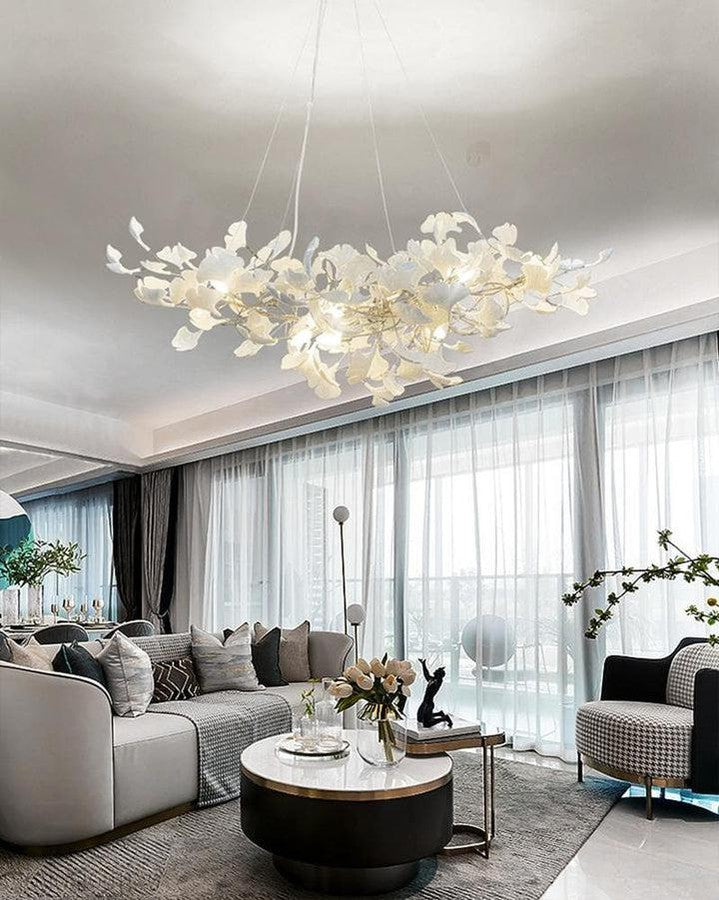 Porcelain Linear Gold Ginkgo Chandelier-Momo Lighting