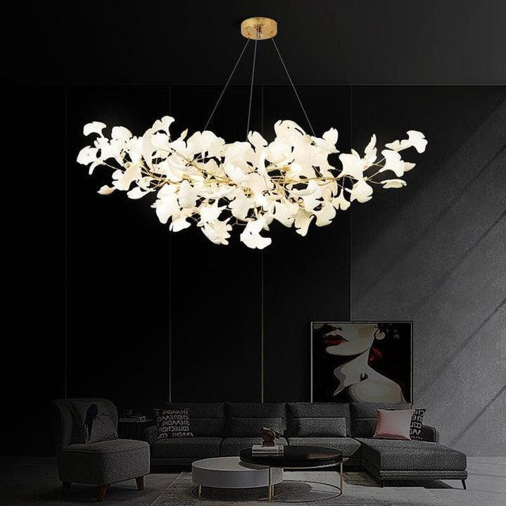 Porcelain Linear Gold Ginkgo Chandelier-Momo Lighting