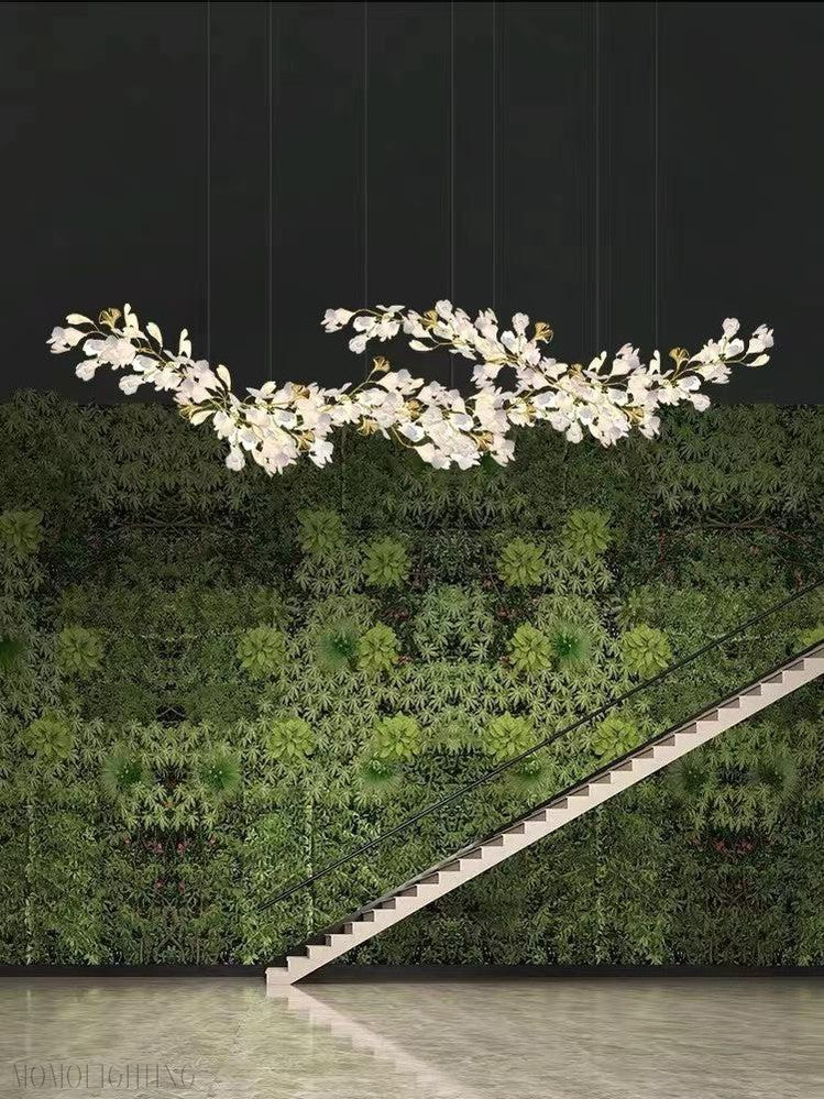 Porcelain Linear Gold Ginkgo Chandelier-Momo Lighting