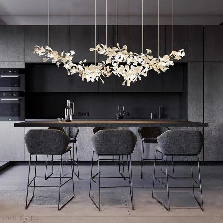 Porcelain Linear Gold Ginkgo Chandelier-Momo Lighting