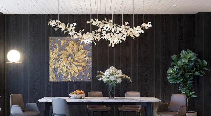 Porcelain Linear Gold Ginkgo Chandelier-Momo Lighting