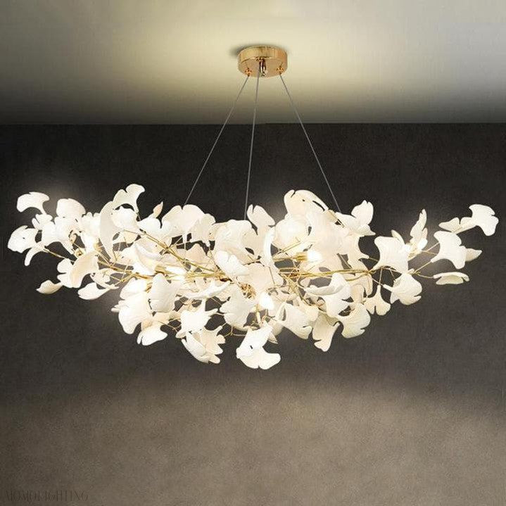 Porcelain Linear Gold Ginkgo Chandelier-Momo Lighting