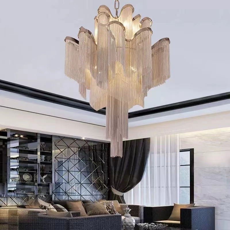 Post-Modern Extra Large Stainless Steel Long Tassel Chandelier for Large Living Room / Staircase / Villa / Duplexes-Momo Lighting