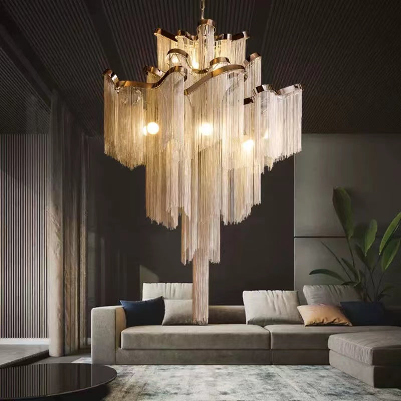 Post-Modern Extra Large Stainless Steel Long Tassel Chandelier for Large Living Room / Staircase / Villa / Duplexes-Momo Lighting