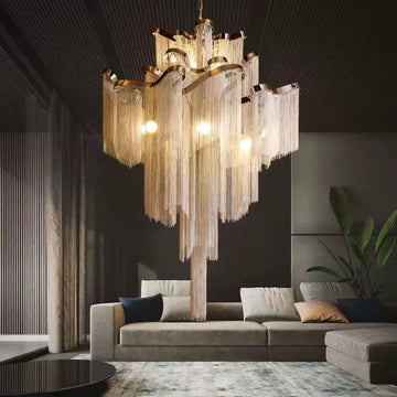 Post-Modern Extra Large Stainless Steel Long Tassel Chandelier for Large Living Room / Staircase / Villa / Duplexes-Momo Lighting