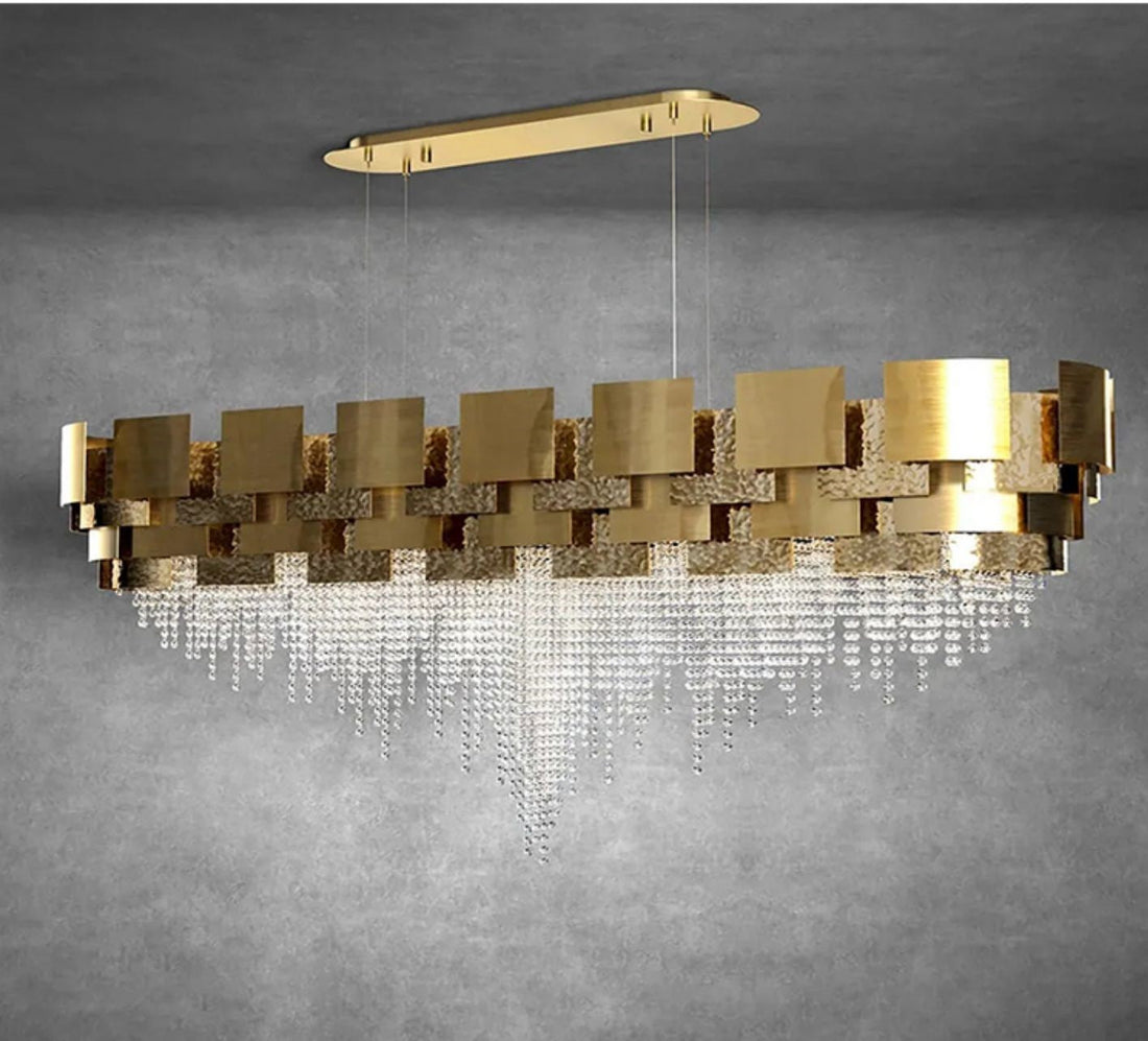 Post-modern Light Luxury Oval/Round Tiered Tassel Crystal Chandelier in Gold Finish for Living/Dining Room-Momo Lighting