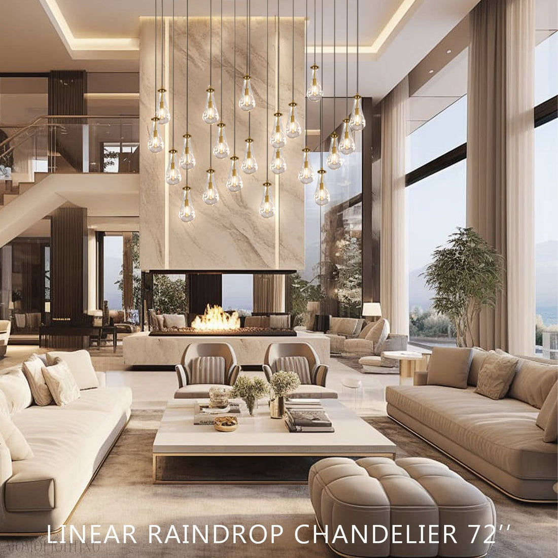 Raindrop Glass Linear Chandelier 72"-Momo Lighting