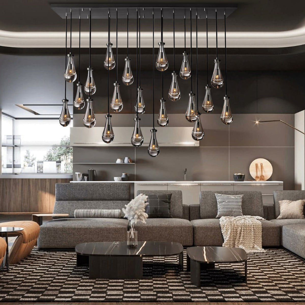Raindrop Modern Rectangle Chandelier For Dining Room Kitchen Island-Momo Lighting