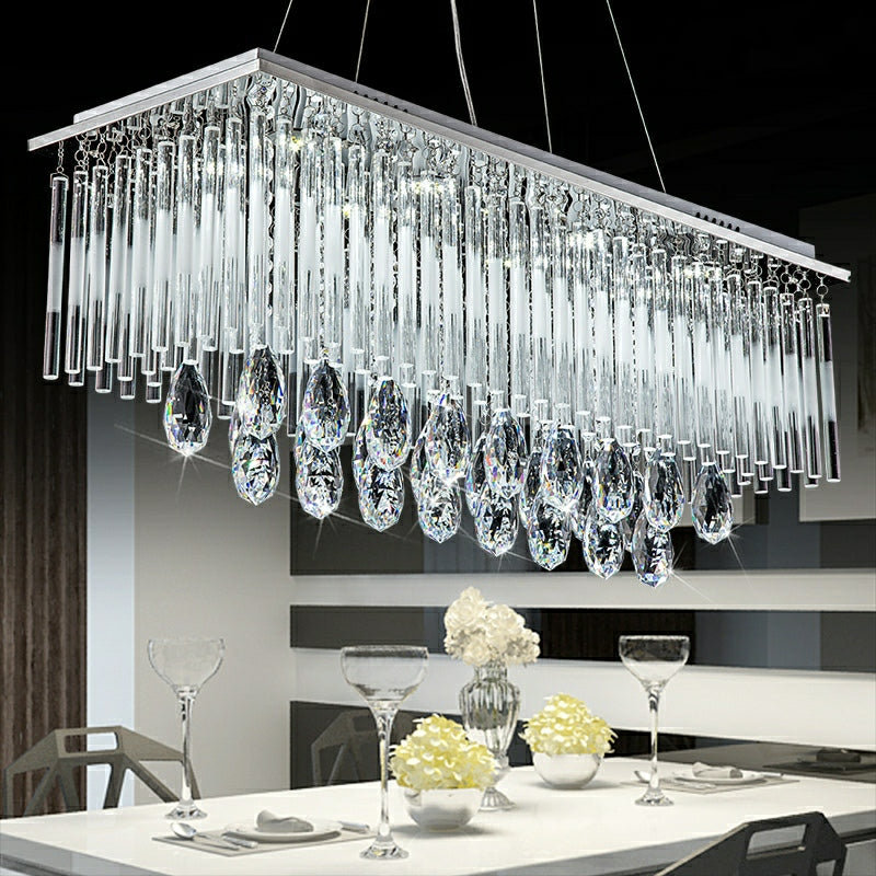 Rectangle Kitchen Island Crystal Drops Chandelier Ceiling Pendant Light For Long Dining Table-Momo Lighting