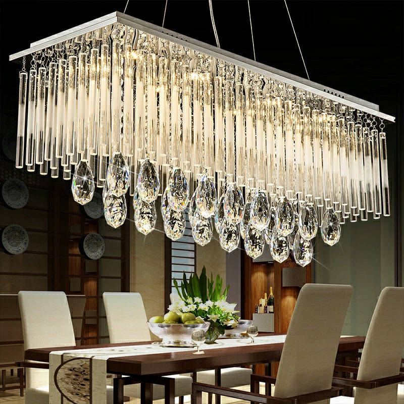 Rectangle Kitchen Island Crystal Drops Chandelier Ceiling Pendant Light For Long Dining Table-Momo Lighting